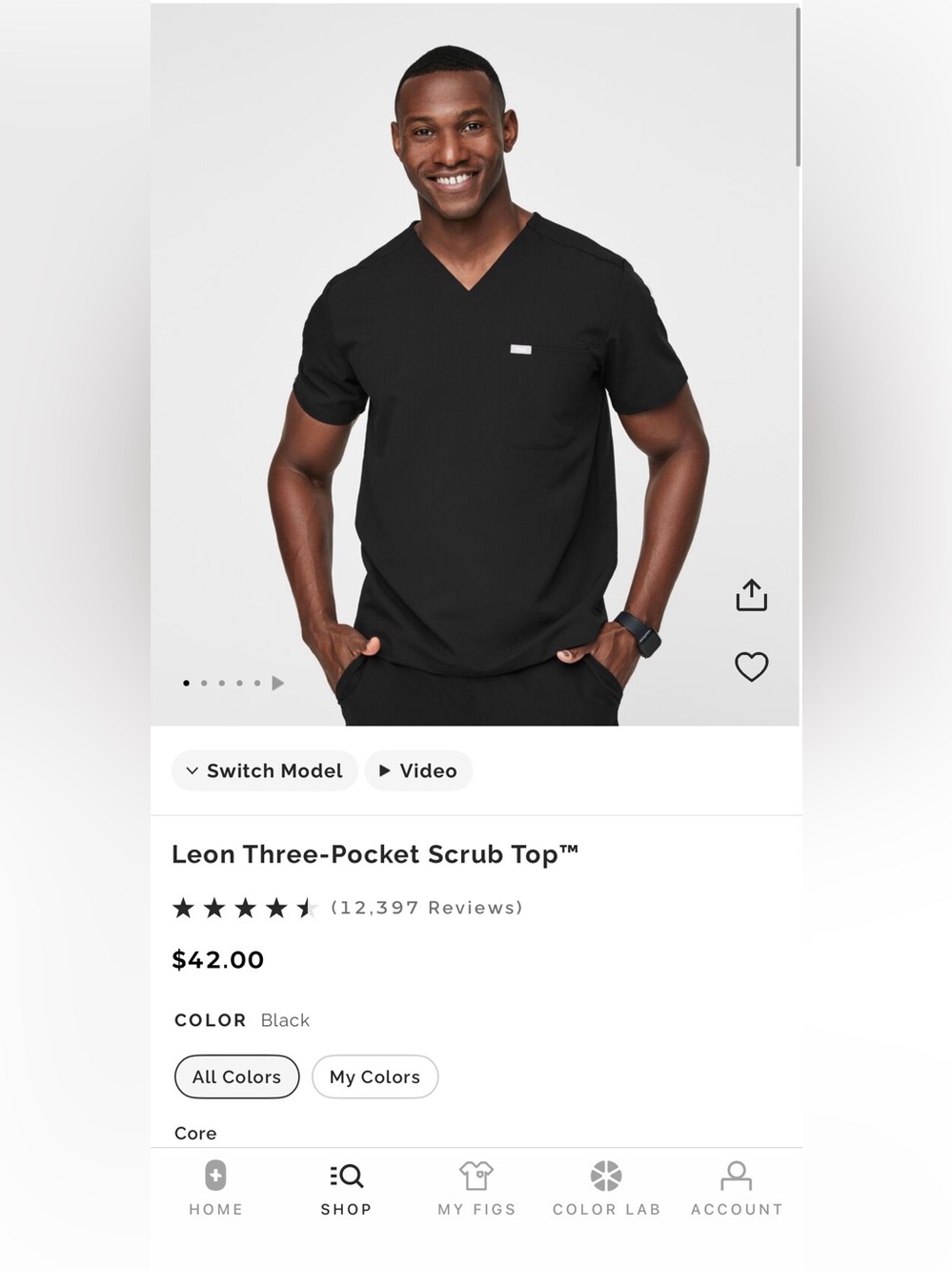 Figs Leon Two-Pocket Scrub Top - Black